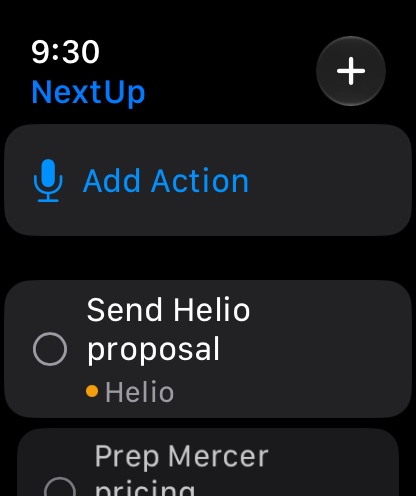 NextUp on Apple Watch: today's actions on the wrist